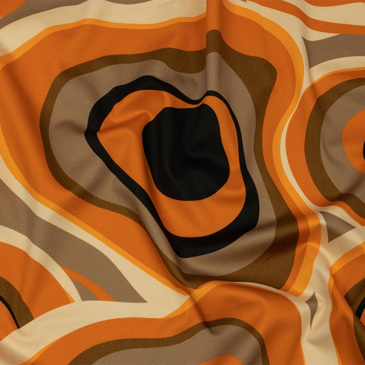 1 Yard Brown and Orange Abstract Lava Flows Stretch Cotton Sateen Fabric for Apparel